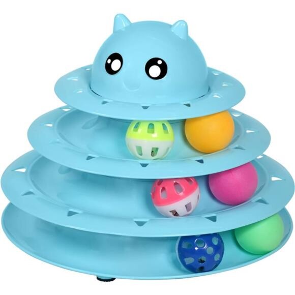 Cat Toy Roller 3-Level Turntable Cat Toys Balls with Six Colorful Balls - Picture 8 of 14
